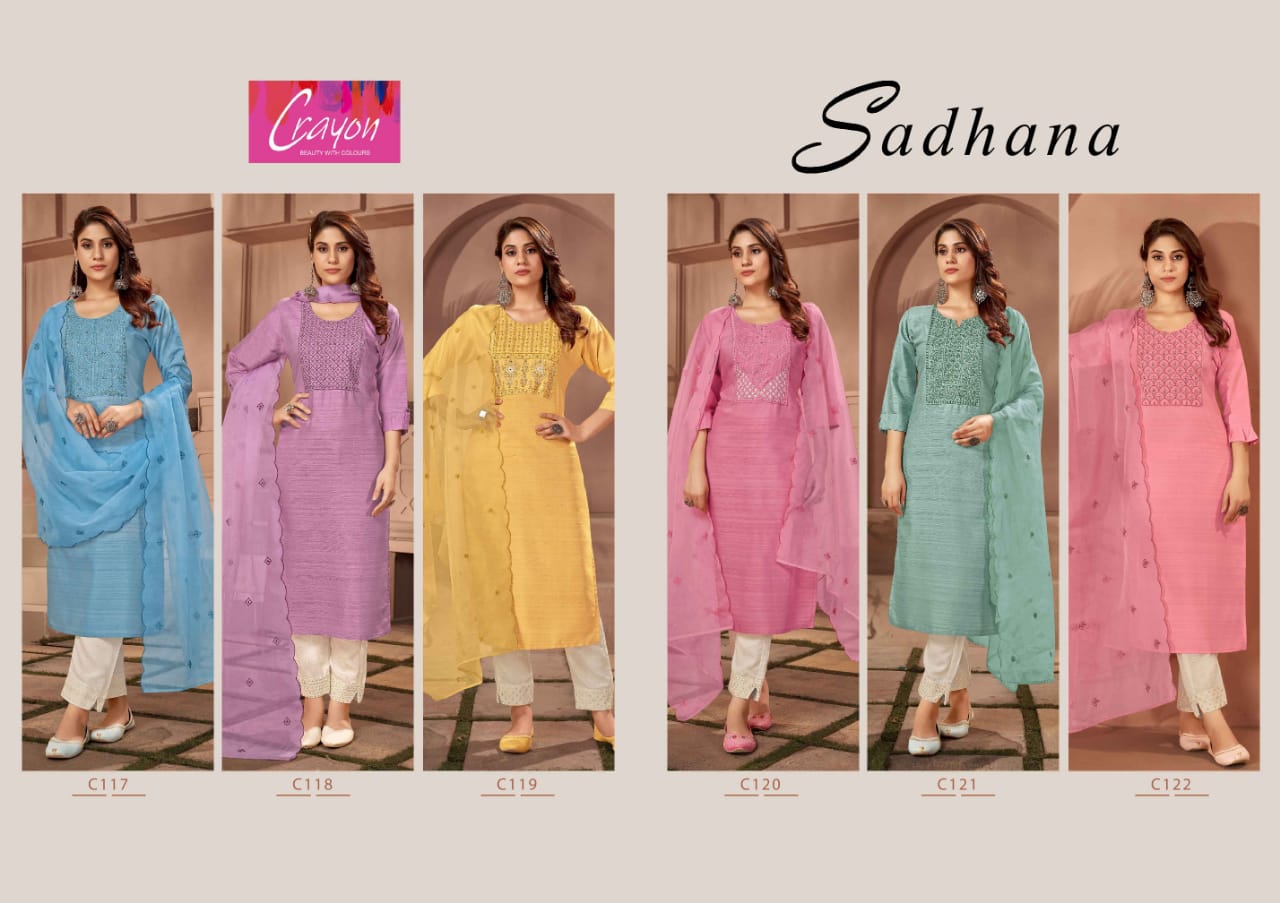 Crayon Sadhana By Kajree Embroidery Readymade Suits Catalog